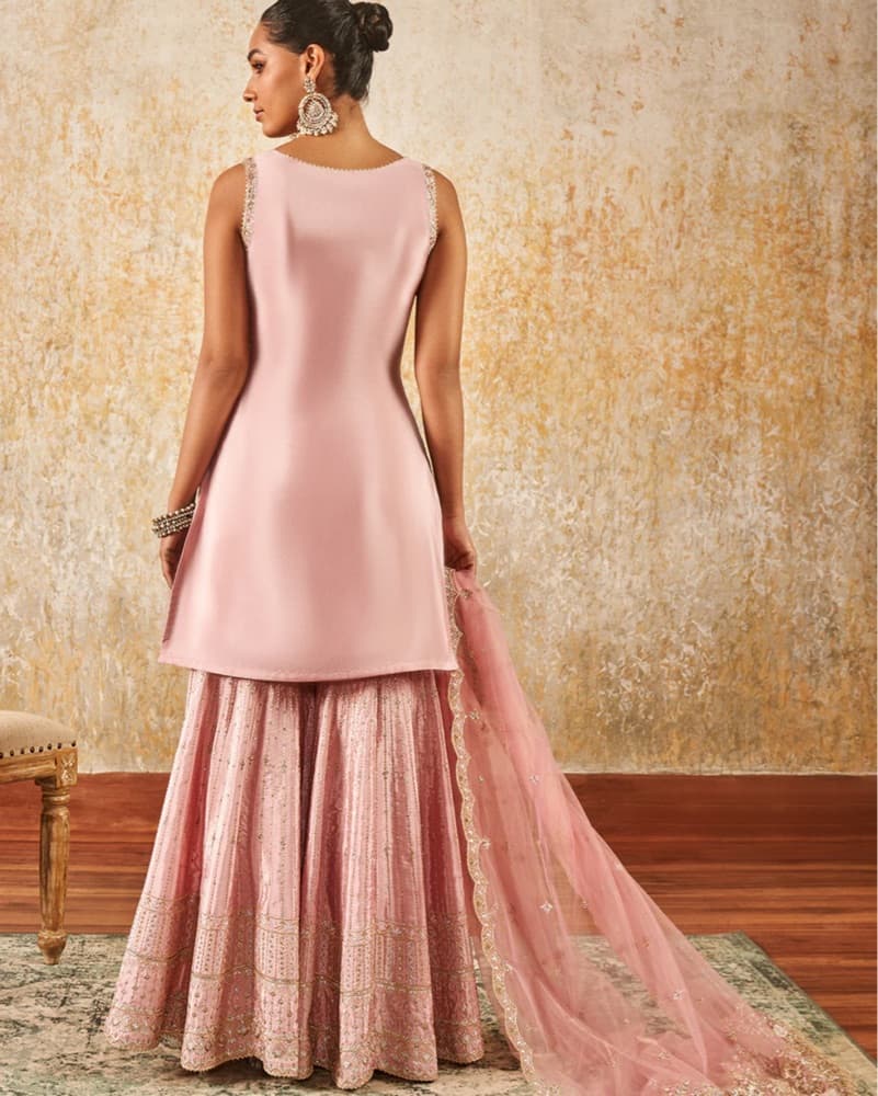 Lashkaraa Pink Embroidered Gharara Suit - Image 4