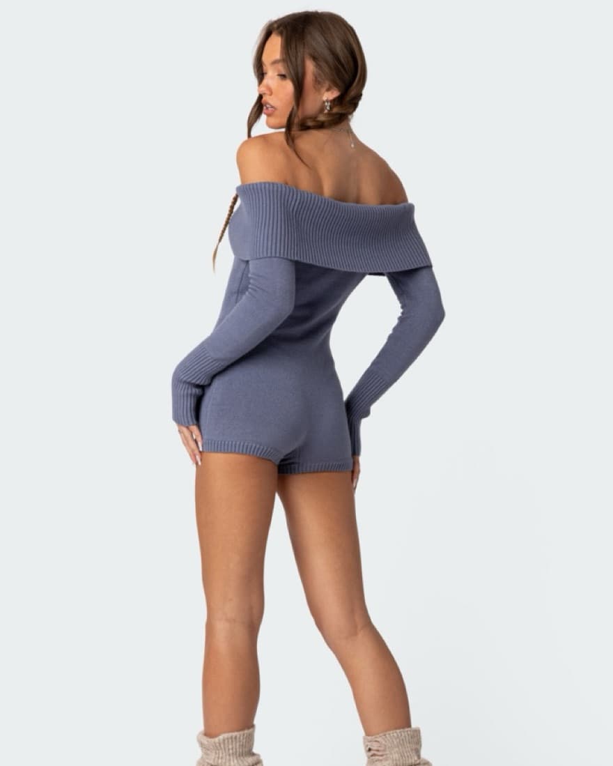 Stylish Off-Shoulder Knit Romper - Image 2