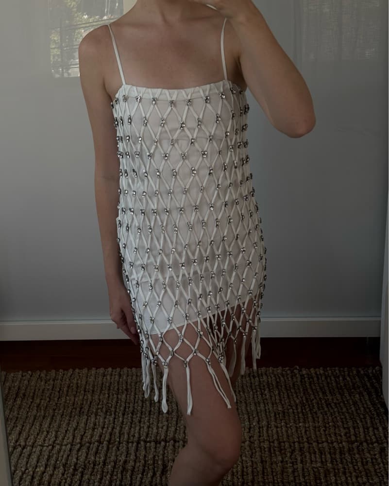 AREA x Barney’s Embellished White Dress - Image 2