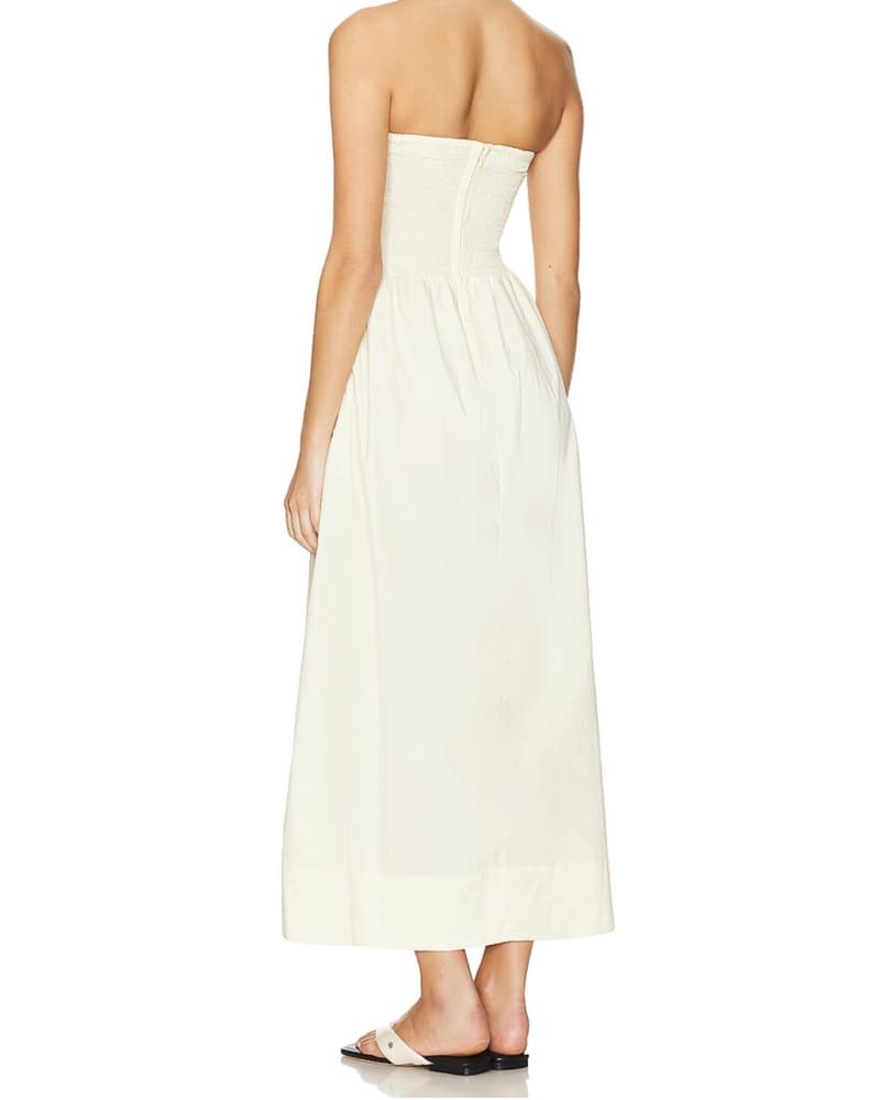 White Cotton Strapless Midi Dress - Image 6