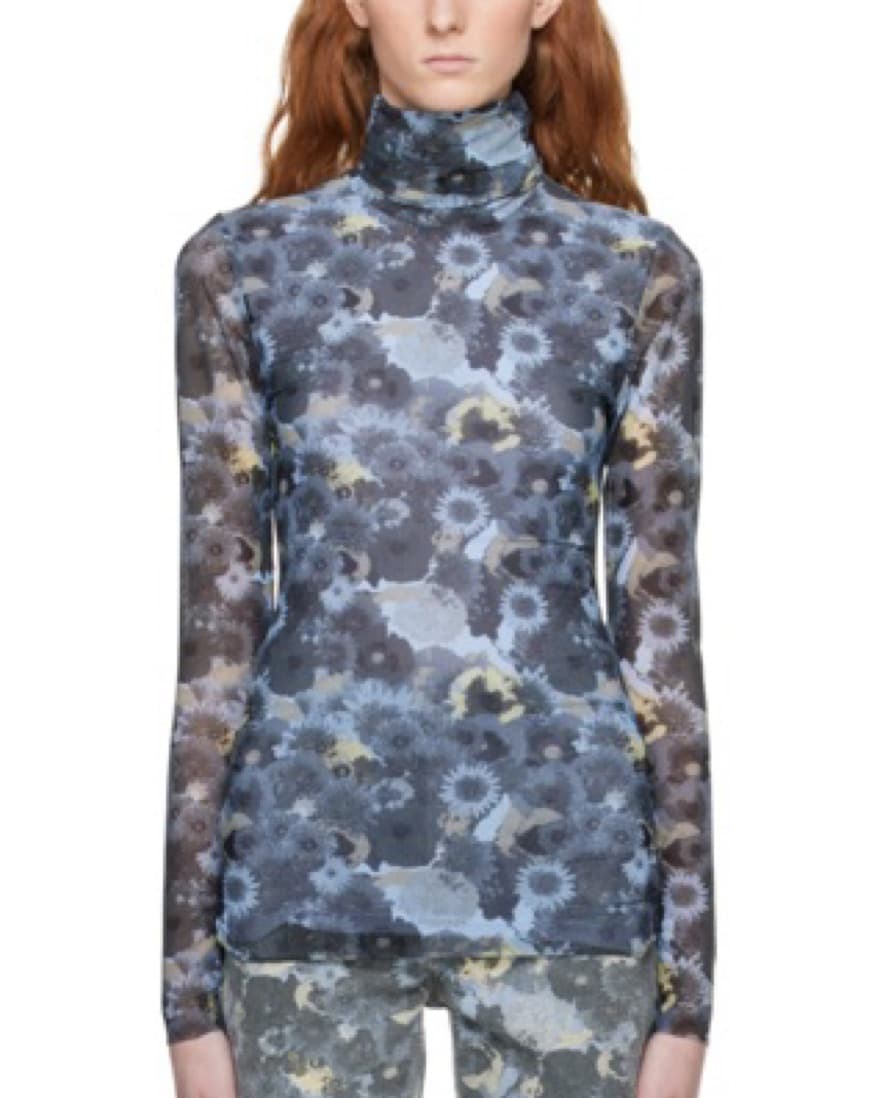 GANNI MESH FLORAL BLUE TURTLENECK  - Image 1