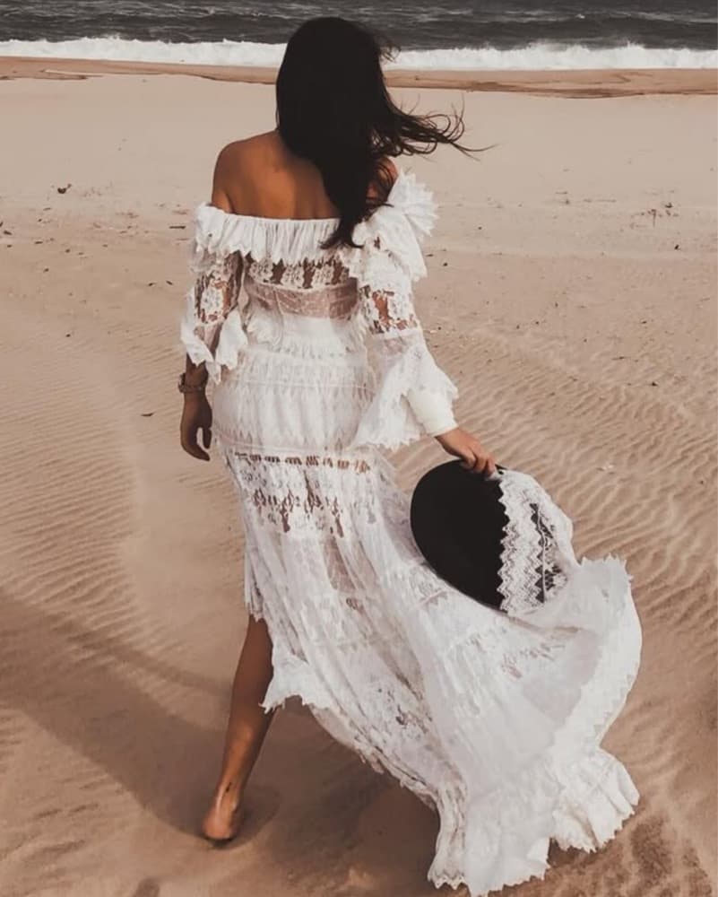 White Lace Crop Top And Skirt Set  - Image 2