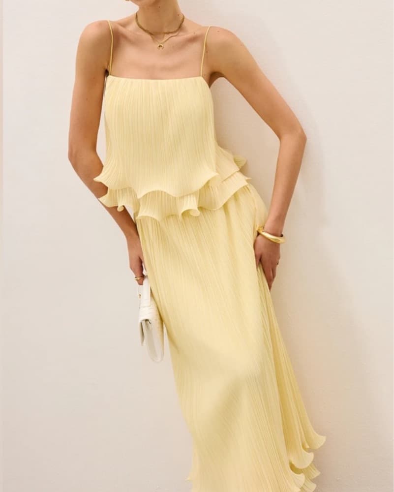 Sunshine Yellow Pleated Two-Piece Set - Image 4