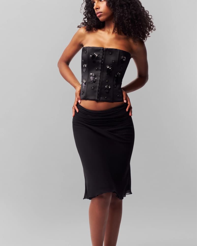 Guizio Embellished Satin Corset - Black - Image 2