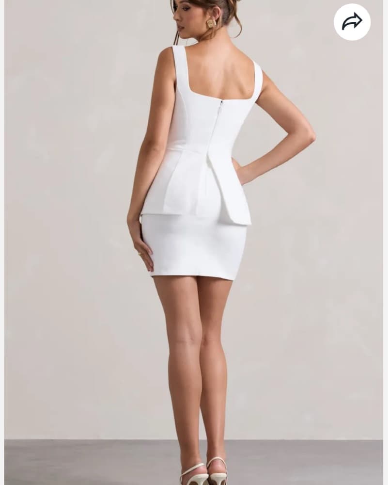 White Square Neck Tailored Mini Dress - Image 2