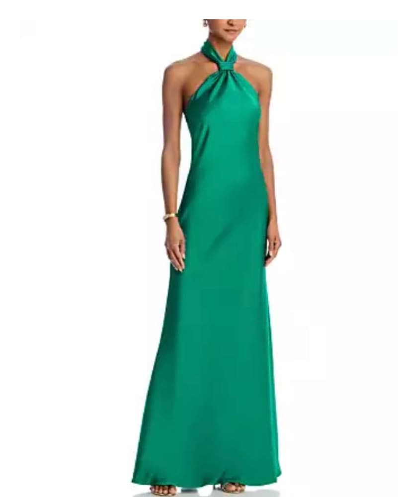Aqua Emerald Knot Halter Gown - Image 1
