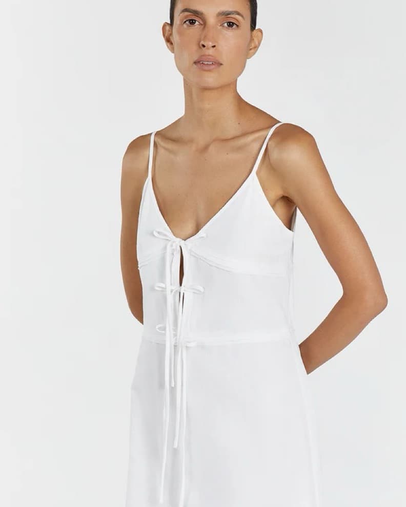DISSH White Linen Maxi Dress Tie Front  - Image 2
