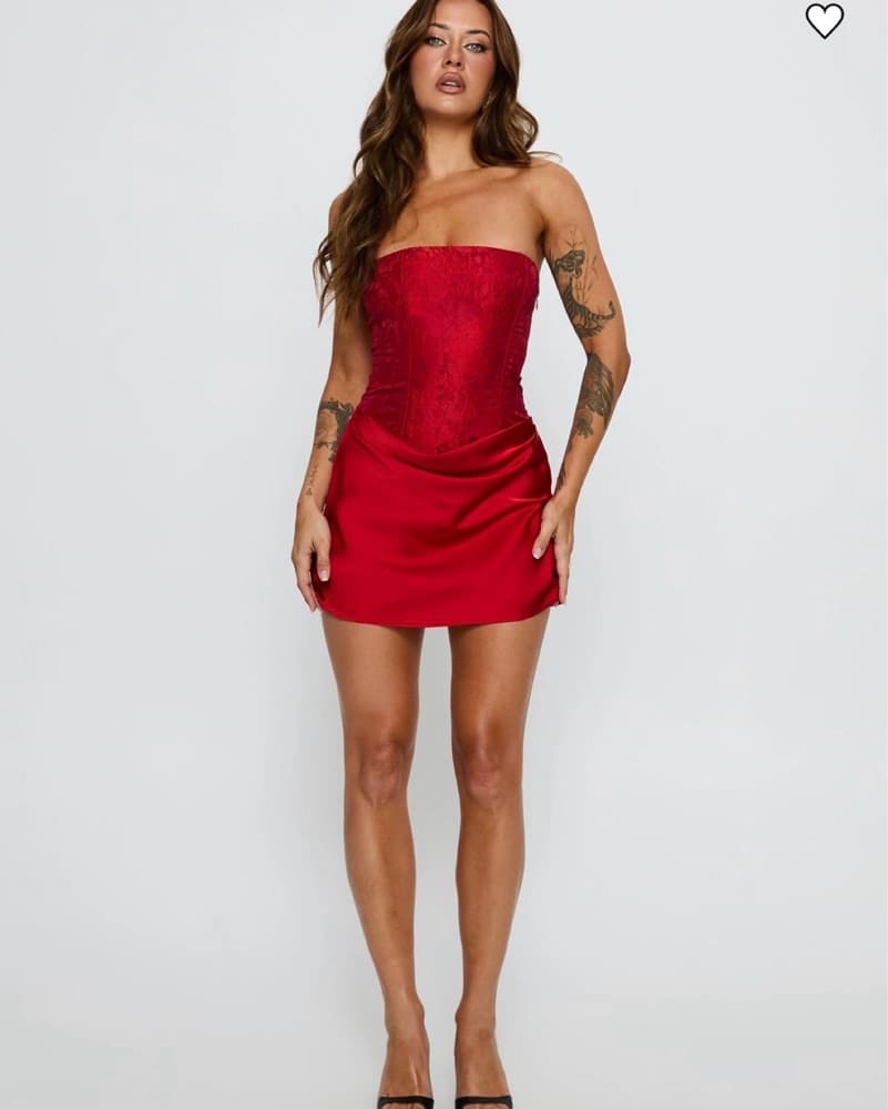 Jenevieve Strapless Drape Mini Dress Red - Image 3