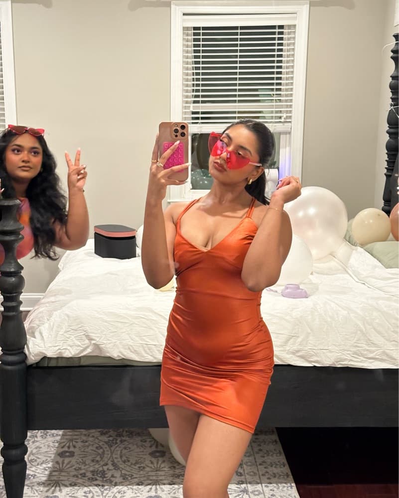 Vibrant Orange Satin Short Dress - Image 2