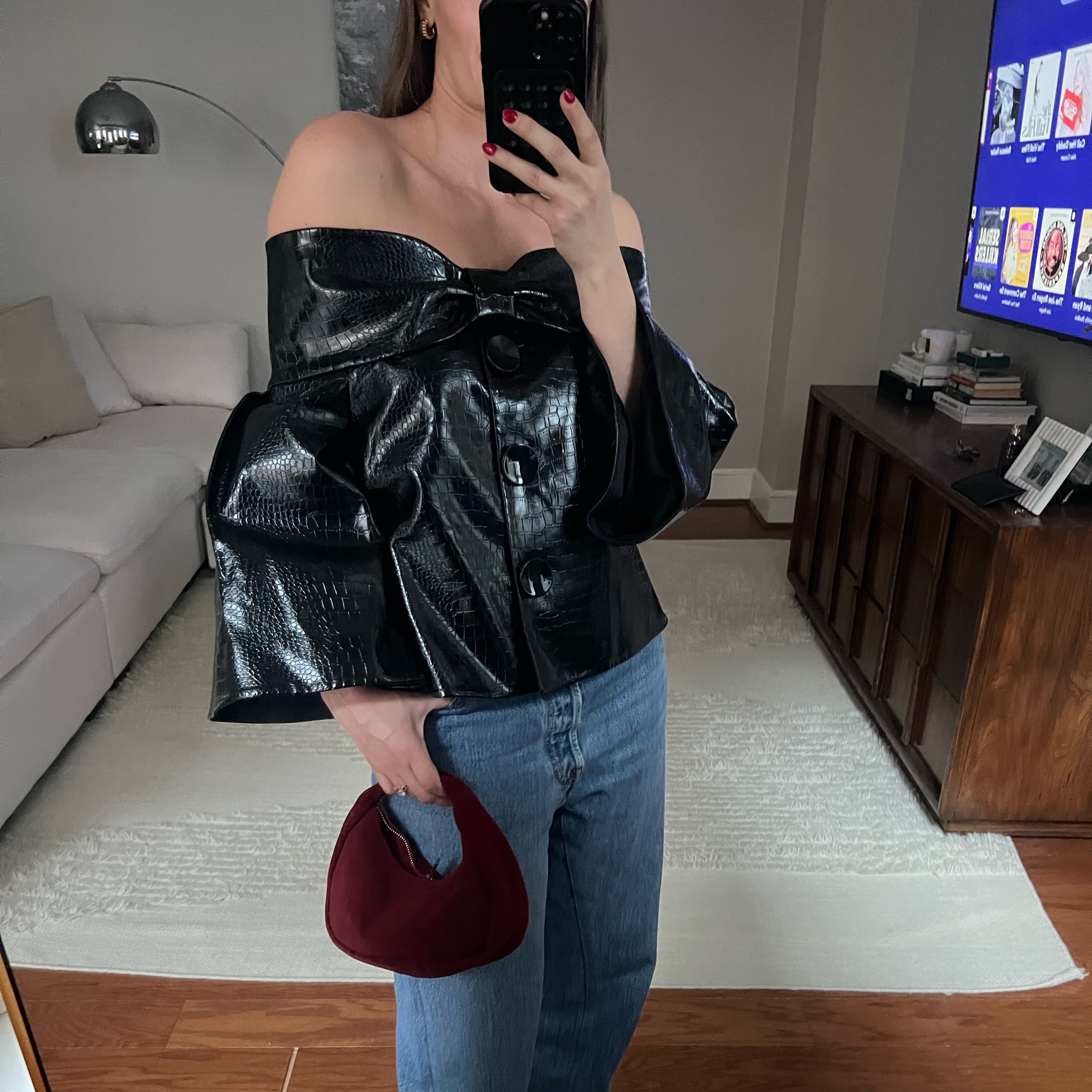 SHUSHO/TONG Black Bow Leather Top - Image 3
