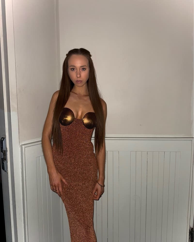 Shimmering Metallic Bronze Maxi Dress - Image 2