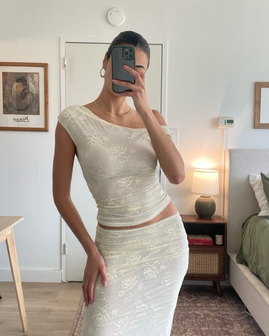 Nia The Brand Cream Lace Maxi Skirt Set - Image 6