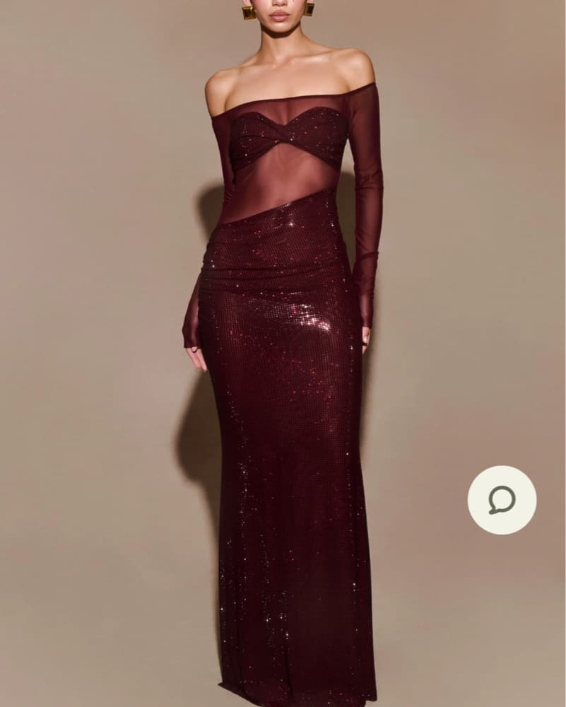 Meshki Off Shoulder Burgundy Maxi Dress - Image 1