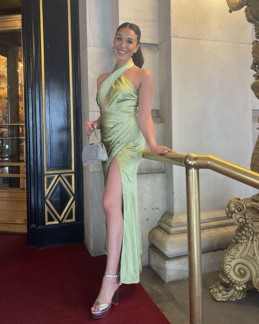 Intermix Green Gown with Dramatic Slit - Image 1