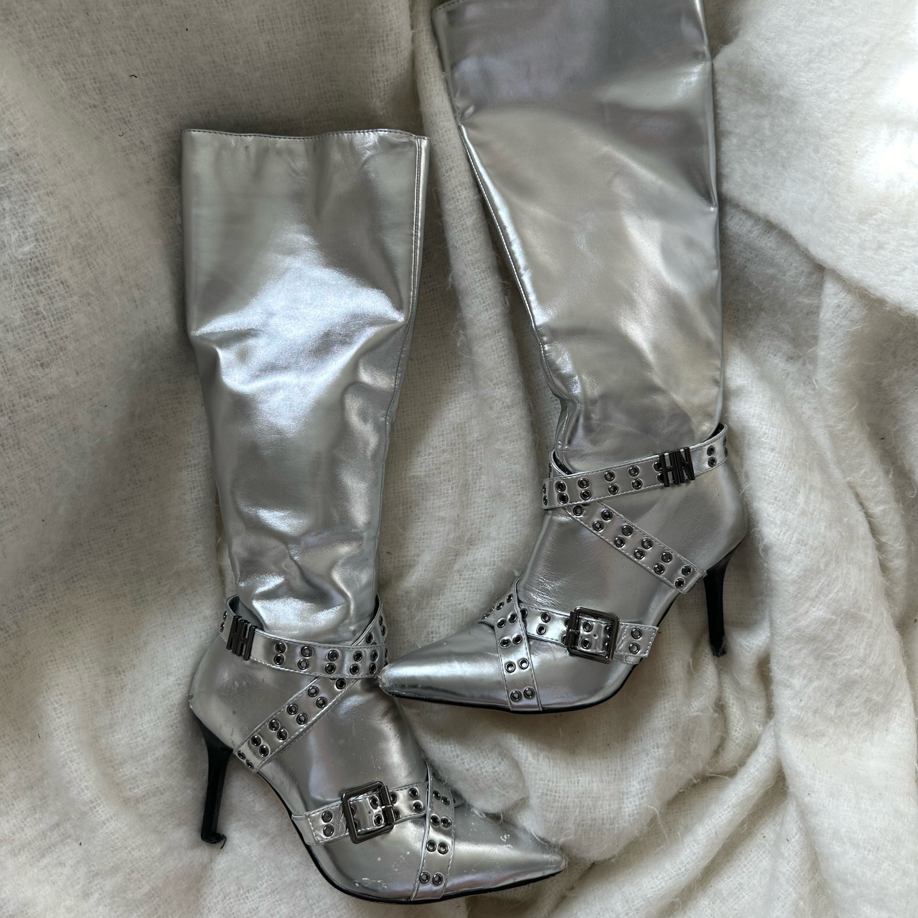 Silver Nii Hai Buckle Detail Boots  - Image 1