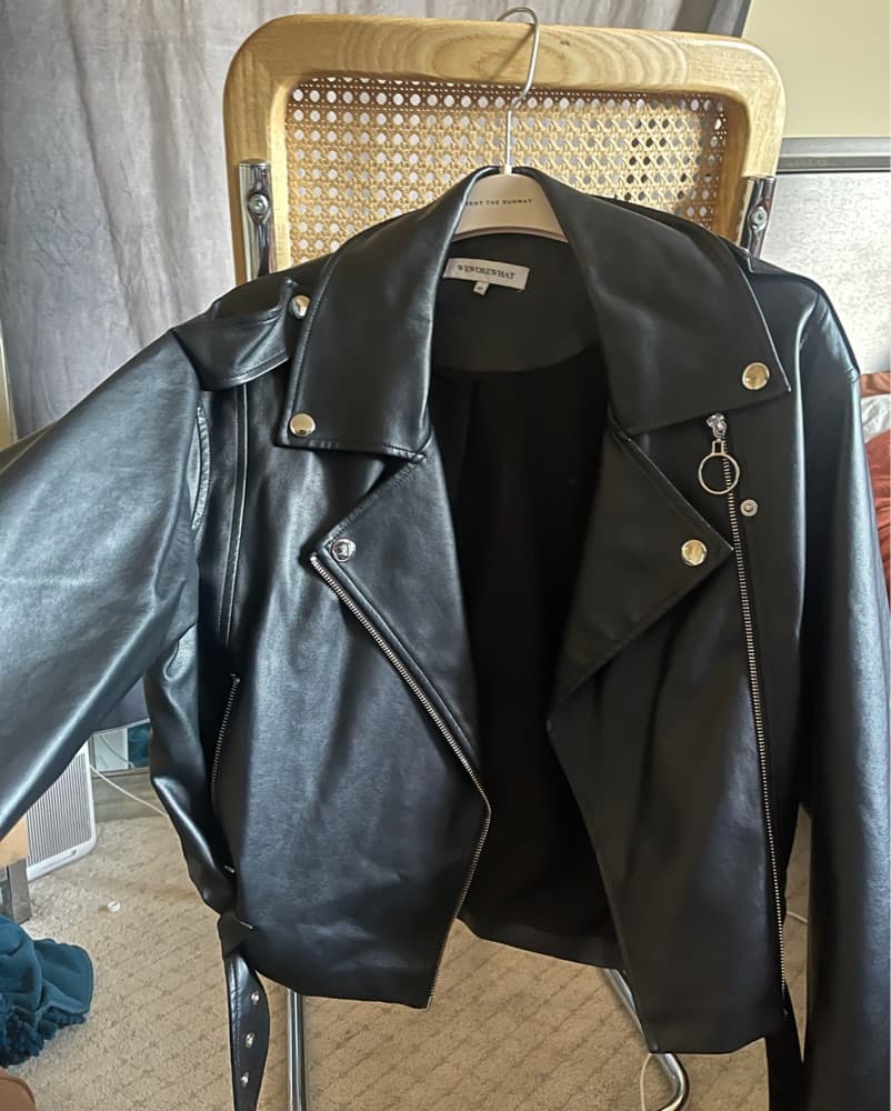 Faux Leather Biker Jacket with Ring Zip - Image 1