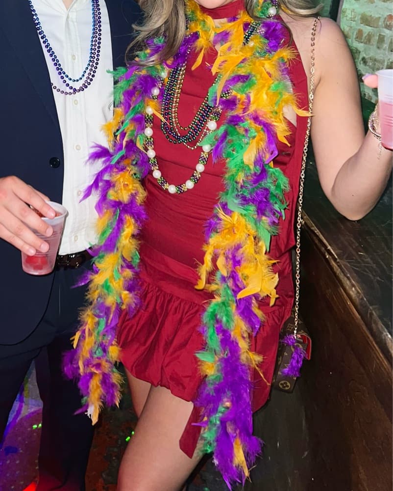 Vibrant Feather Trimmed Red Dress - Image 3