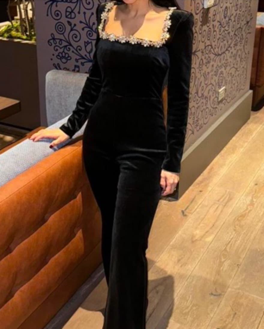 Black velvet Nadine Merabi Jumpsuit - Image 5