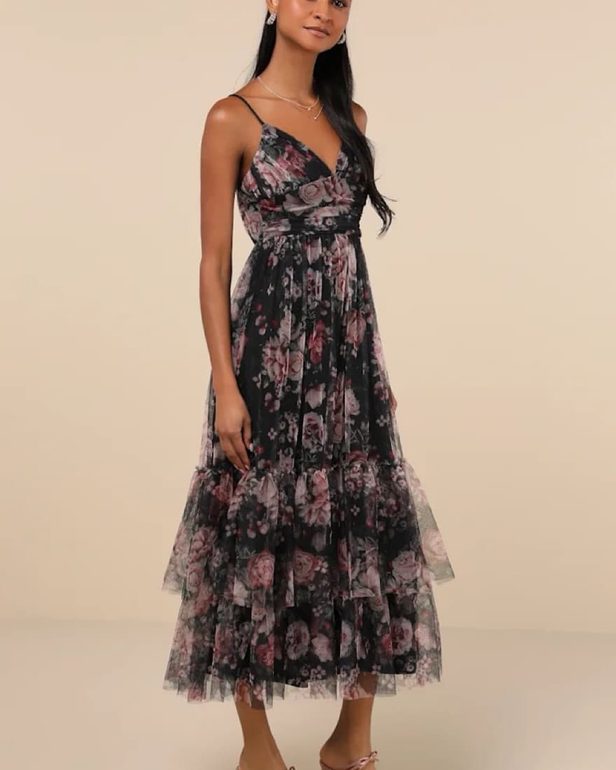 Floral Mesh Midi Dress - Image 3