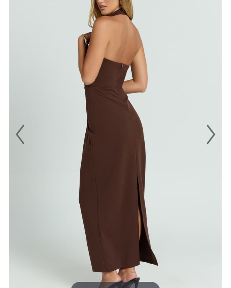 Brown Halter Midi Dress - Image 3