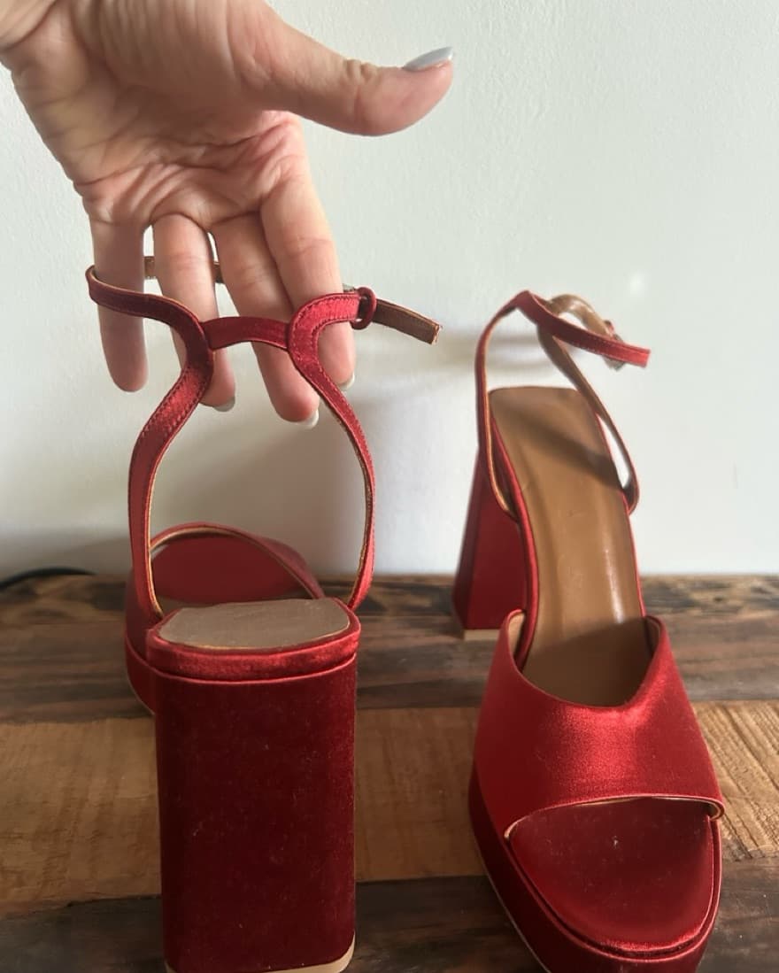 Staud Red Satin Platform Heels - Image 1