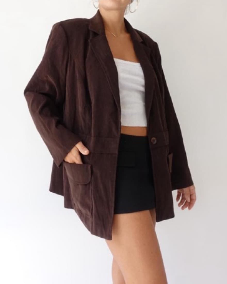 Vintage Brown Velvet Oversized Blazer - Image 4