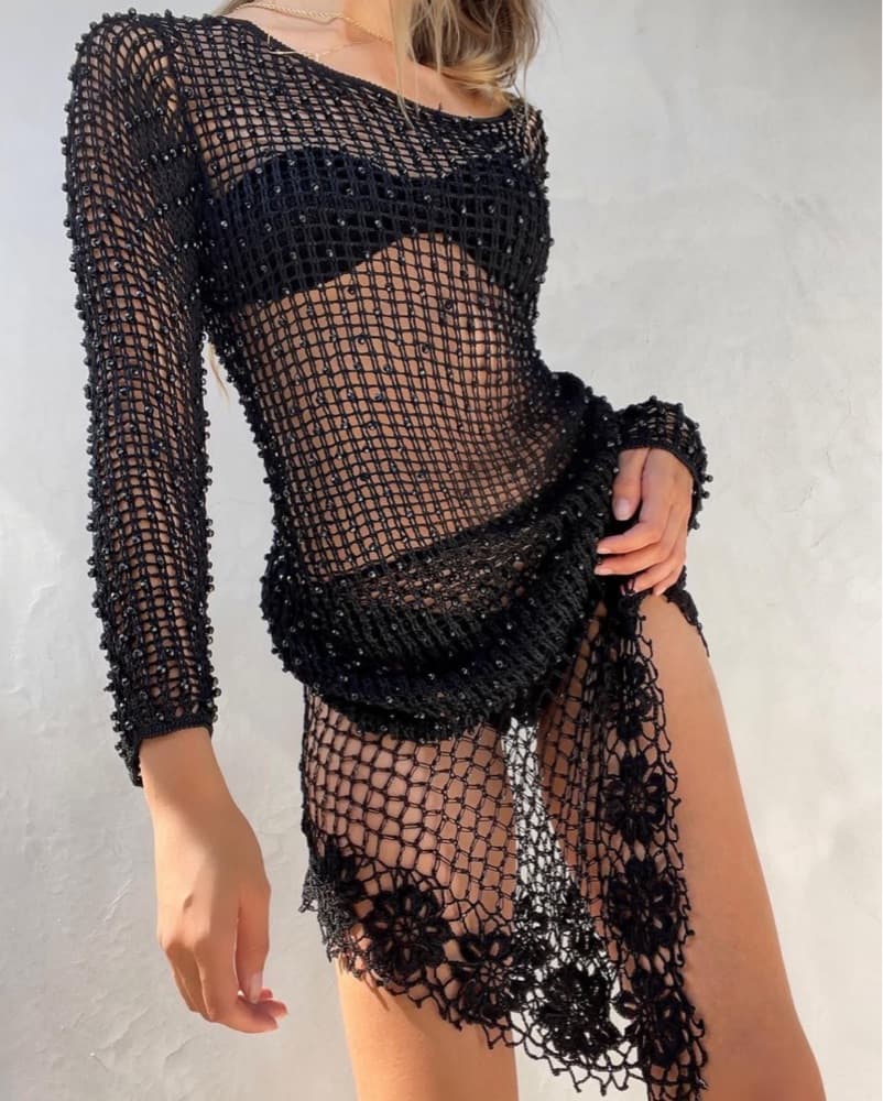 Vintage 90s Fendi Beaded Crochet Top - Image 2