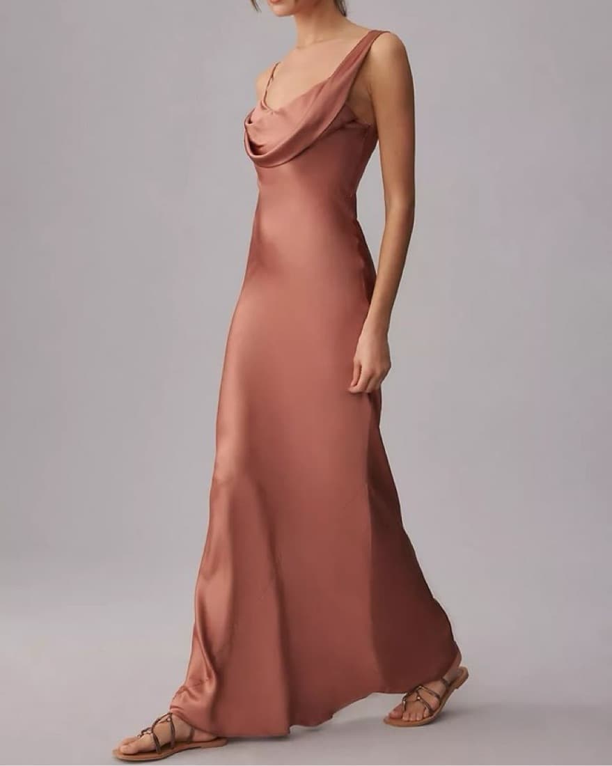 Reformation Ronda Silk Dress, Rose Gold - Image 3