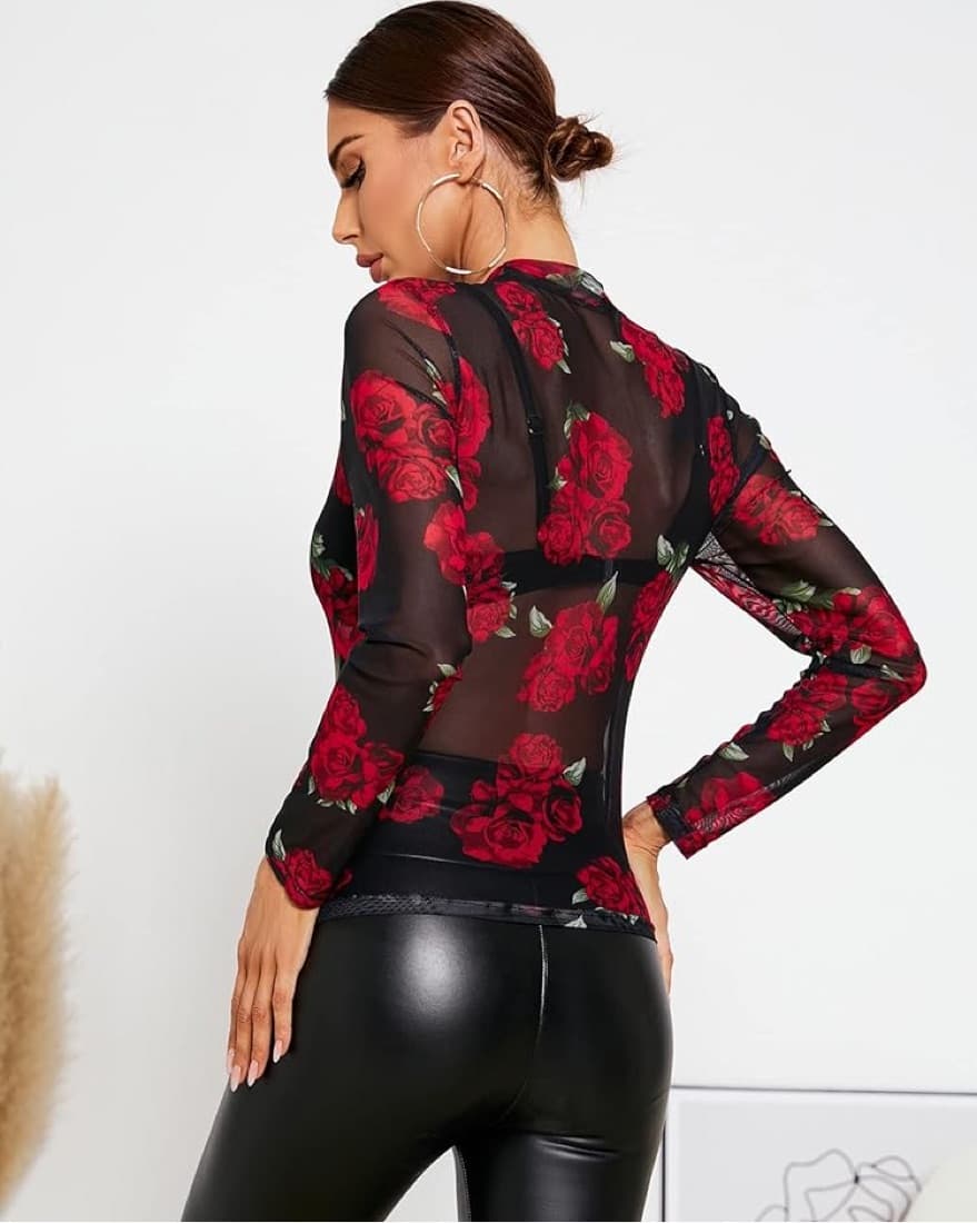 Rose Print Sheer Top - Image 2