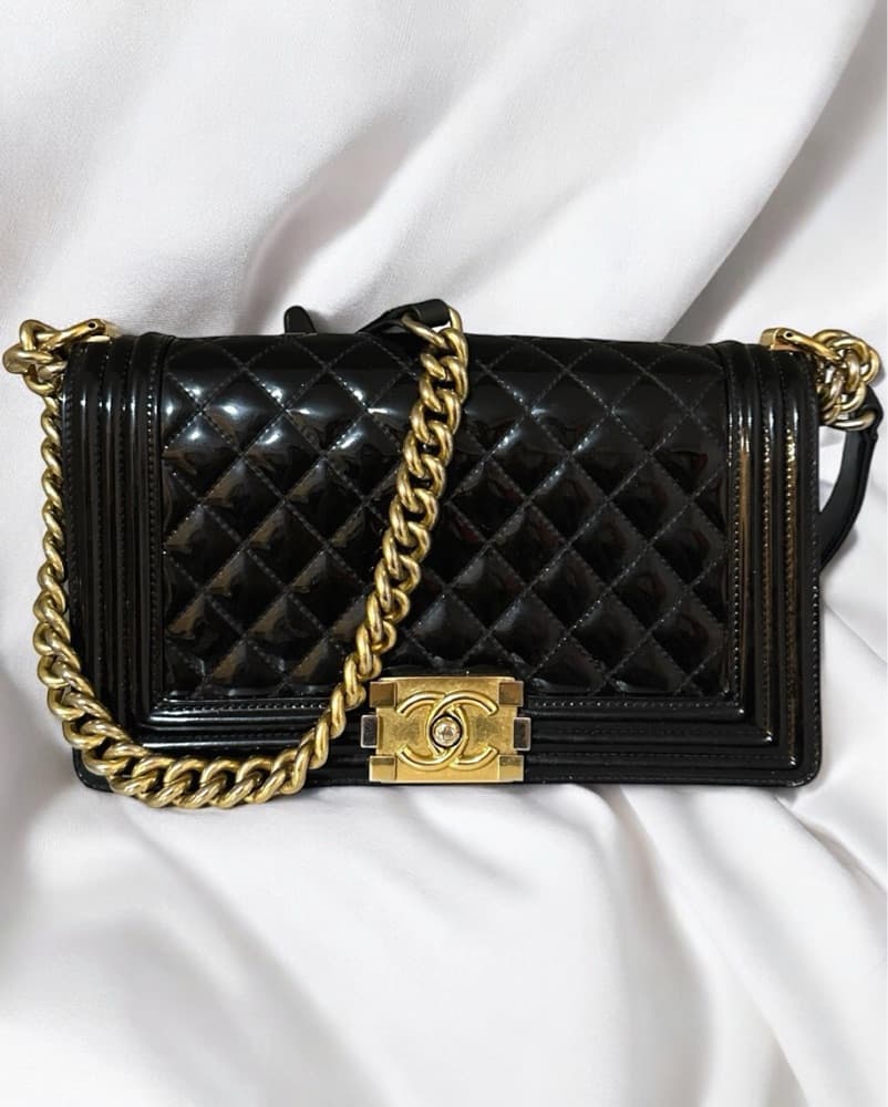 Chanel Quilted Patent Leather Boy Bag  - Image 2