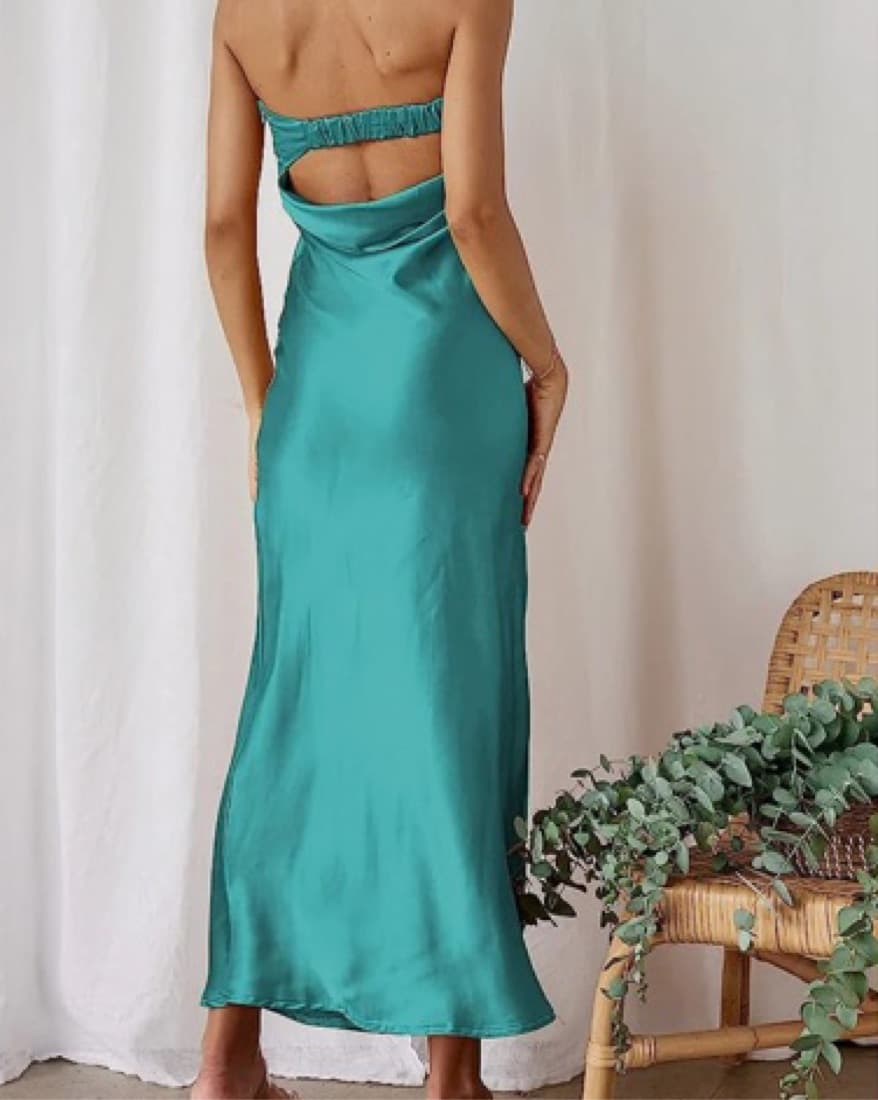 Aqua Satin Silk Backless Dress - Image 3