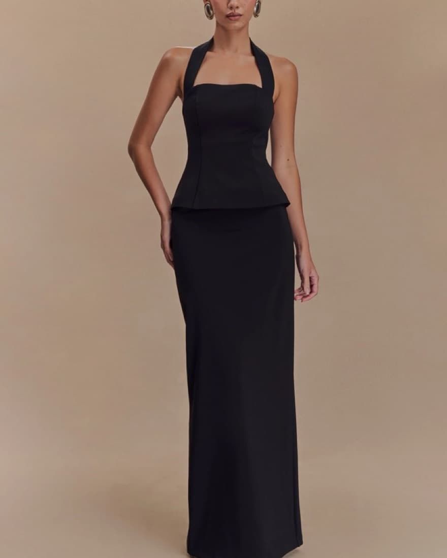 Meshki Peplum Halter Evening Gown - Image 1