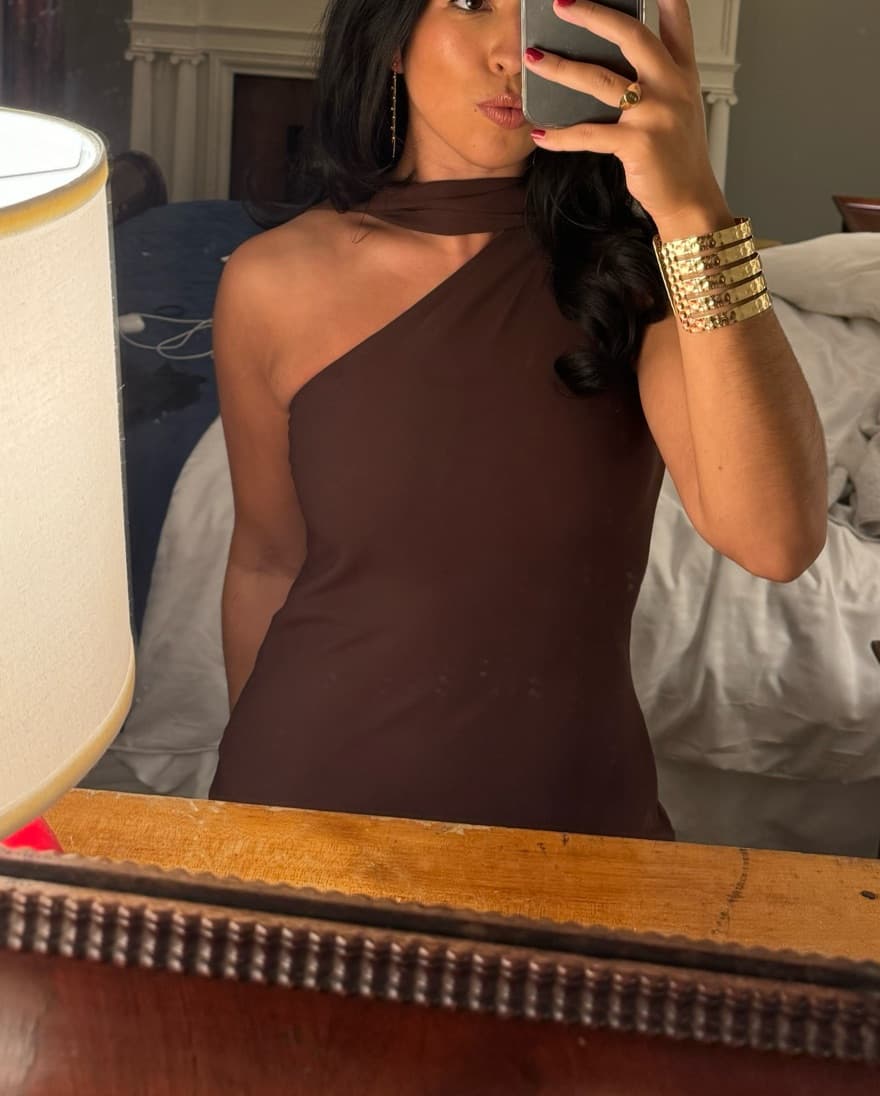 THE-ARE Brown One Shoulder Dress - Image 2
