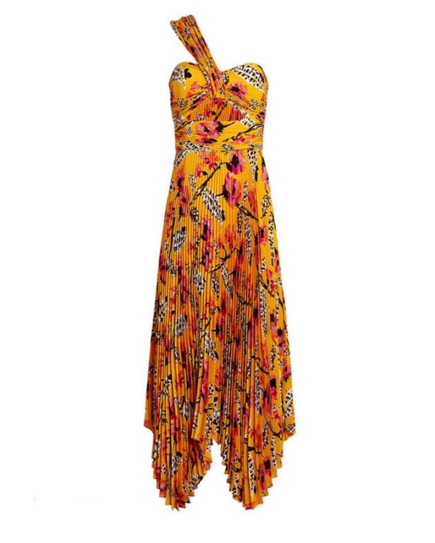 ALC Aurora Pleated Yellow Printed Dress - Image 4