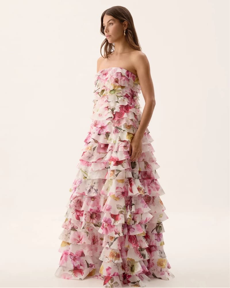 AJE Fleur Pleated Gown In Collage Floral - Image 5