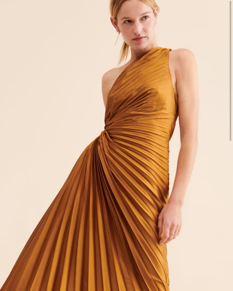 Gold Pleated Dress - Image 2