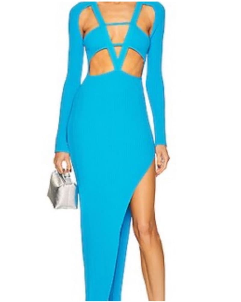 David Koma Cut Out Blue Knit Dress XS - Image 1