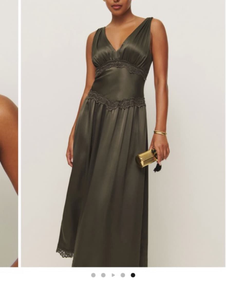 Reformation Stasia Lace Trim Silk Dress - Image 3