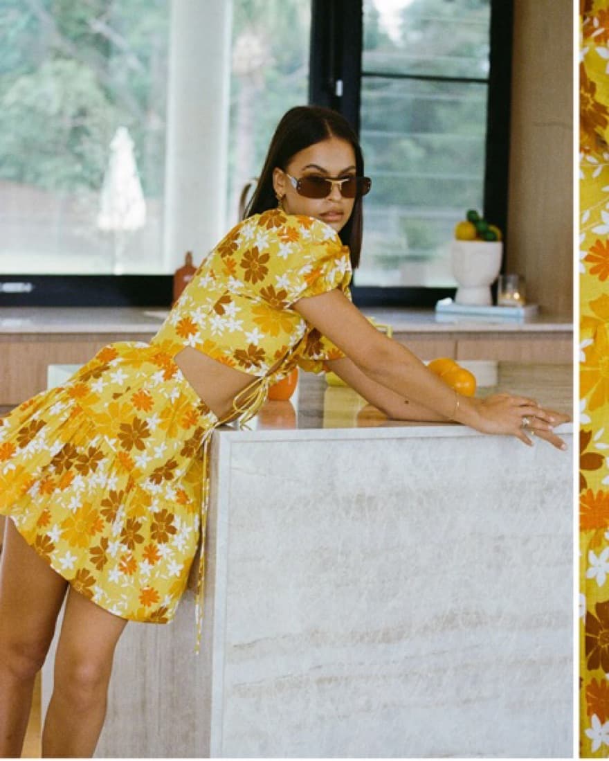 Yellow Floral Cutout Dress  - Image 3