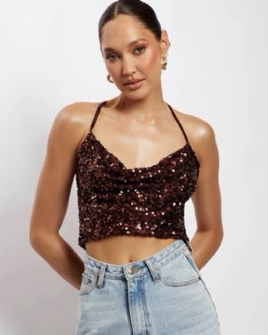 Meskhi Brown Sequin Top - Image 1