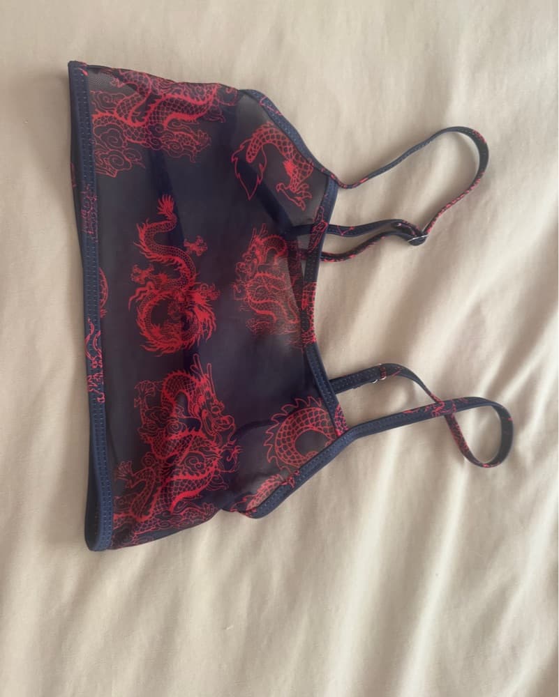 Striking Red Dragon Embroidered Crop Top - Image 2