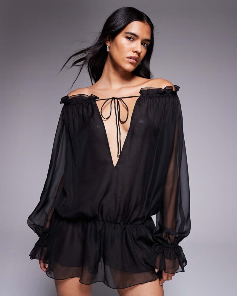 IAMGIA Black Sheer Ruffle Playsuit - Image 1