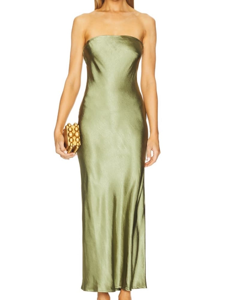 Angelina Neck Tie Maxi Dress In Olive - Image 1