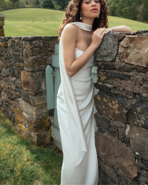 Jenny Yoo Perla White Draped Midi Dress - Image 2