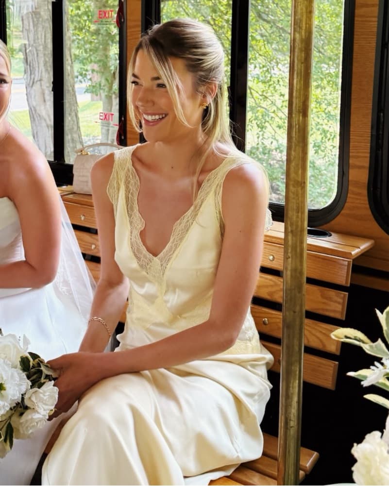 Yellow Satin Lace Gown - Image 1