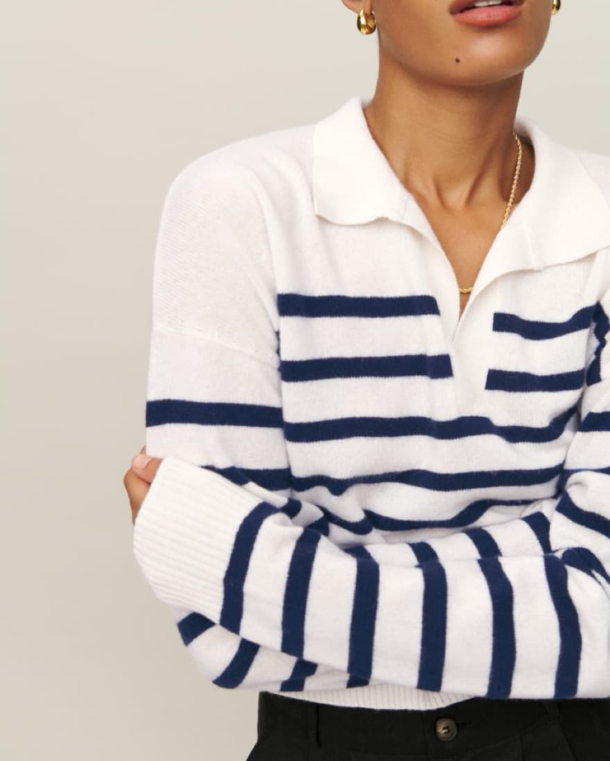 Reformation Cashmere Polo Sweater Navy - Image 2
