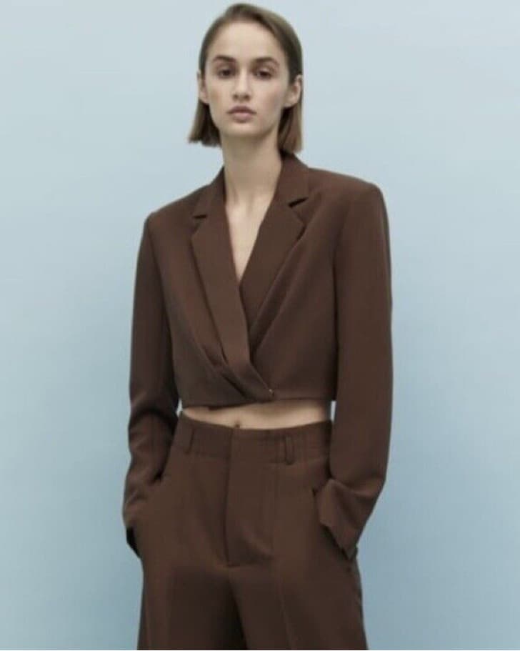 Zara Brown Cropped Blazer - Image 1