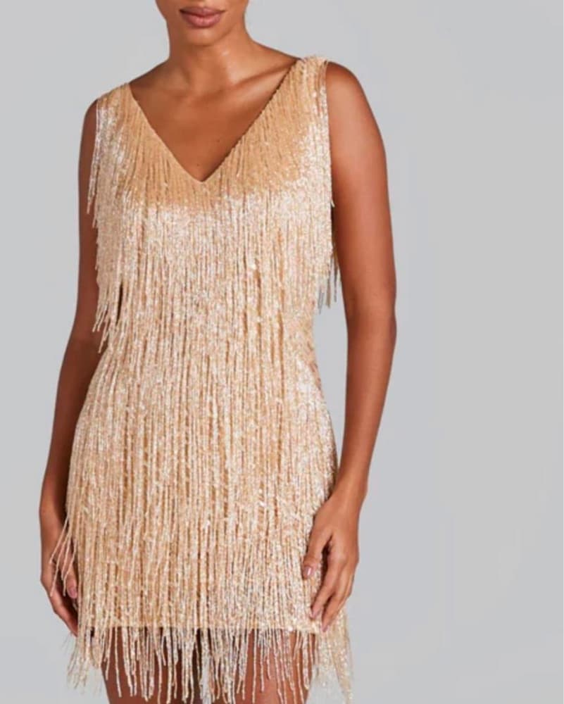 Nadine Merabi Beaded Fringe Dress XS - Image 3