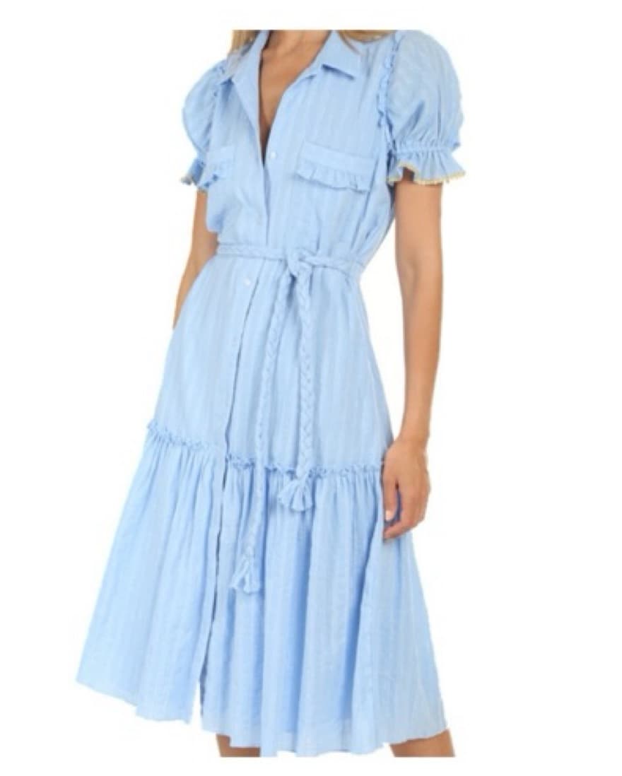 Kyla Metallic Silver & Blue Shirt Dress - Image 1