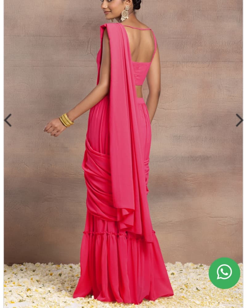 Hot Pink Pre-Stitched Saree Set - Image 4